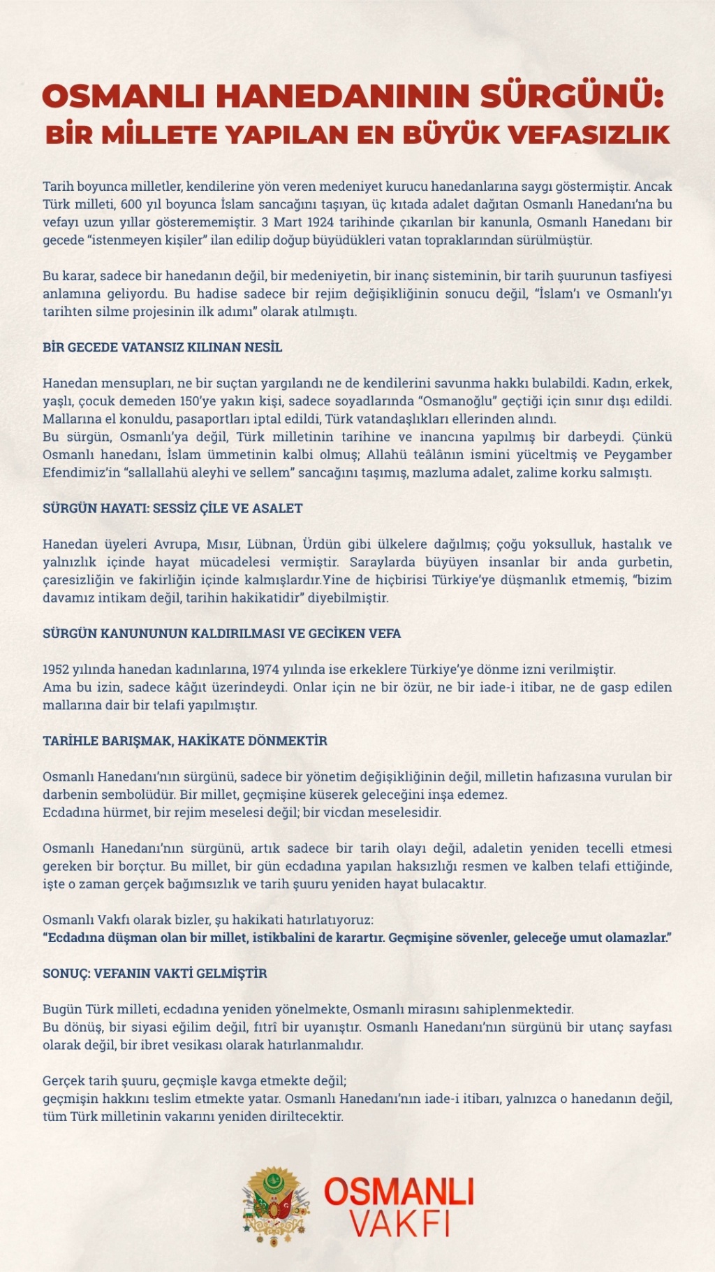 OSMANLI HANEDANININ SÜRGÜNÜ : BİR MİLLETE YAPILAN EN BÜYÜK VEFASIZLIK