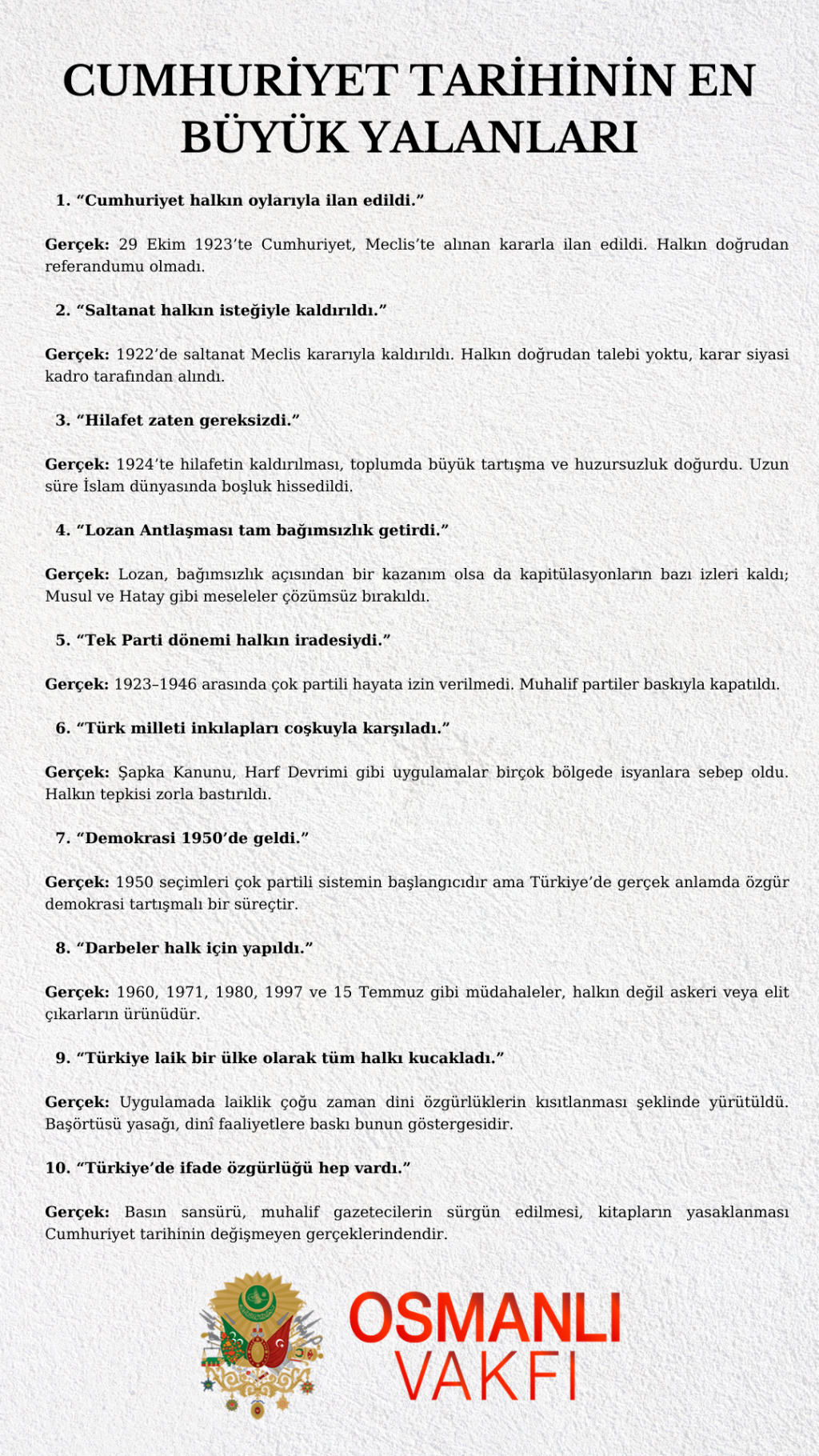 CUMHURİYET TARİHİNİN EN BÜYÜK YALANLARI