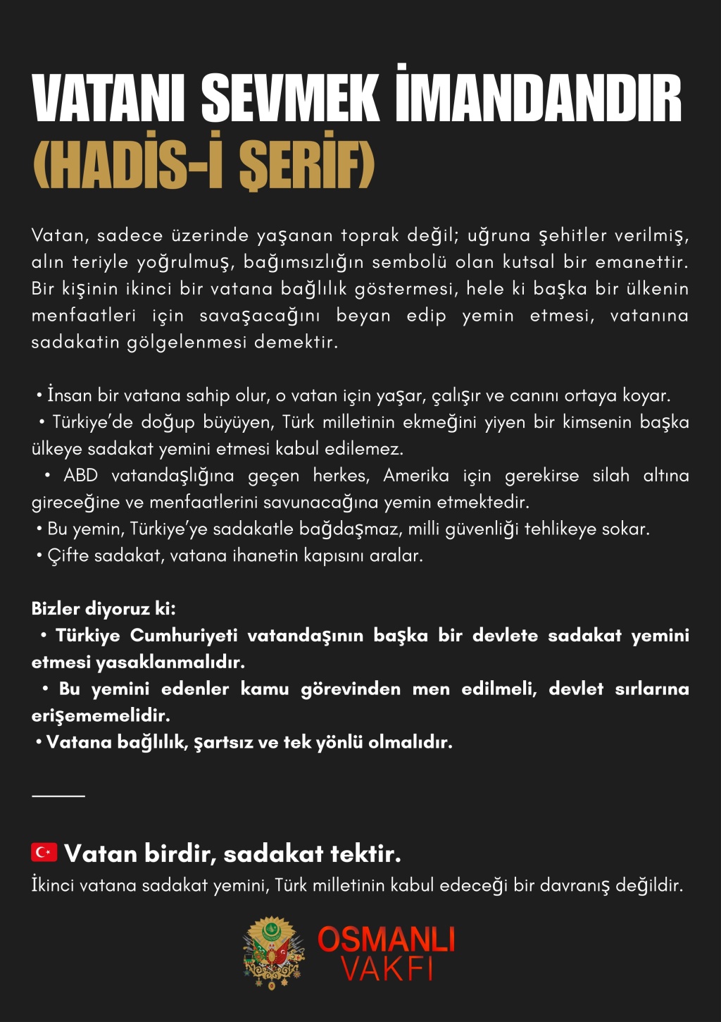 VATANI SEVMEK İMANDANDIR (HADİS-İ ŞERİF)