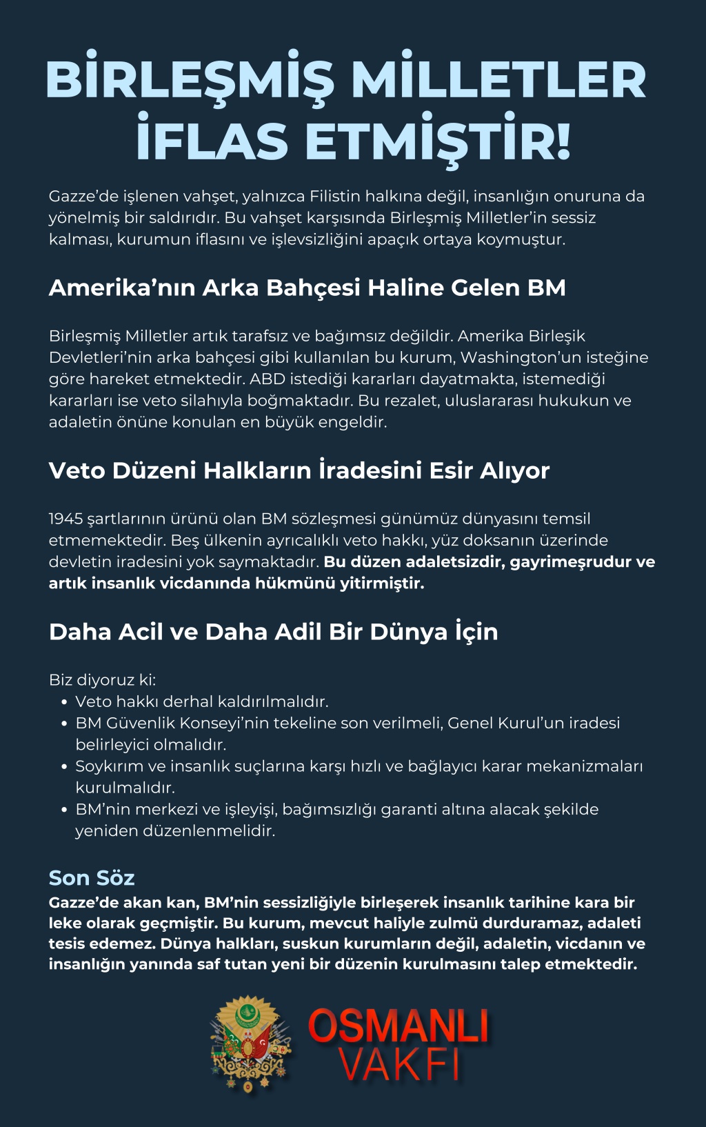 BİRLEŞMİŞ MİLLETLER İFLAS ETMİŞTİR.
