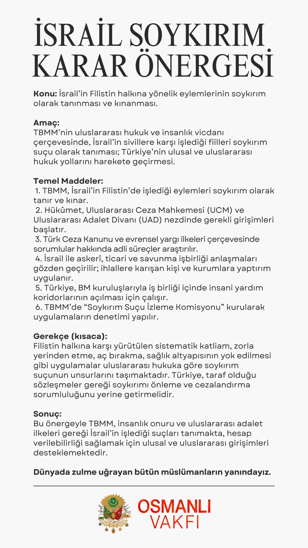 İSRAİL SOYKIRIM KARAR ÖNERGESİ